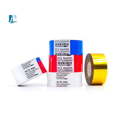 Impresora de etiquetas FC1 Fuel de estampado en caliente en color dorado con anchura de 12 mm y diseño personalizado